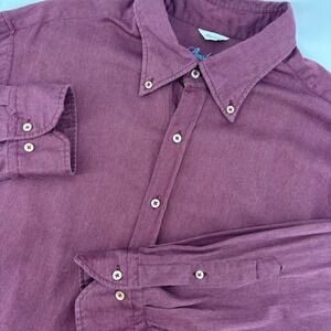 Stenströms Button Down Mens XL Burgundy‎ Fitted Body Cotton Oxford Houndstooth